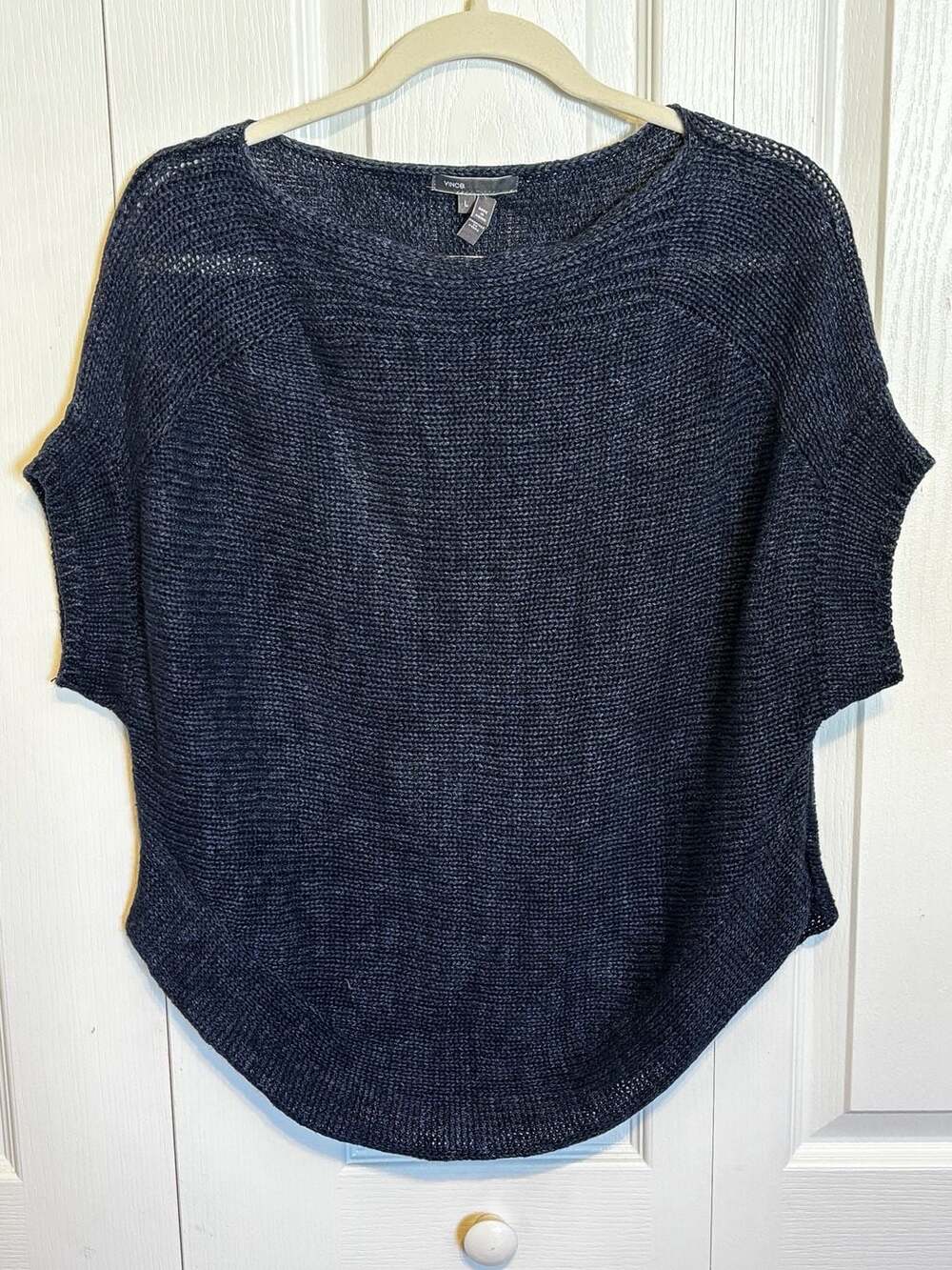 Vince Navy 100% Linen Oversized Dolman Poncho Knit Top Size L